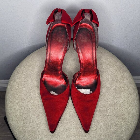 Stuart Weitzman Burgundy Satin Bow Pumps – Size 12M - Picture 1 of 10